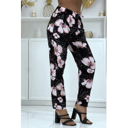 Pantalon fluide rose à motif floral B-60 - 6