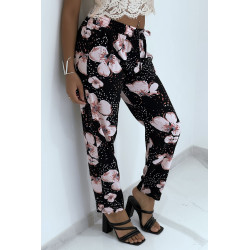 Pantalon fluide rose à motif floral B-60 - 7