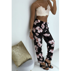 Pantalon fluide rose à motif floral B-60 - 8