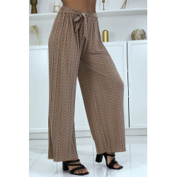 Pantalon palazzo plissé taupe avec joli motif - 2