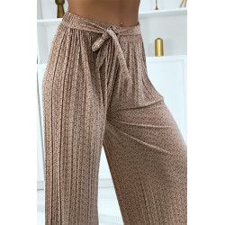 Pantalon palazzo plissé taupe avec joli motif - 4