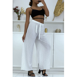 Pantalon palazzo blanc plissé à motif - 2