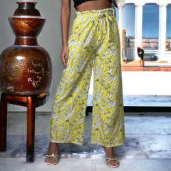 Pantalon palazzo imprimé fleuris jaune - 1