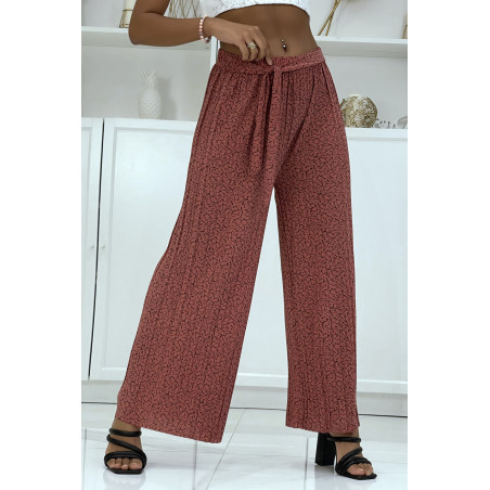 Pantalon plissé fluide corail à motif marbre - 1