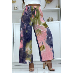 Pantalon palazzo plissé rose tie-dye - 1