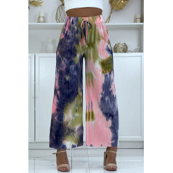 Pantalon palazzo plissé rose tie-dye - 2