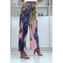 Pantalon palazzo plissé rose tie-dye - 3