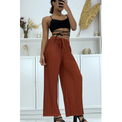 Pantalon palazzo cognac plissé à motif - 1