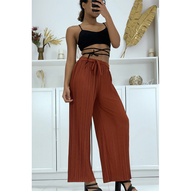 Pantalon palazzo cognac plissé à motif - 1