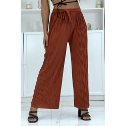 Pantalon palazzo cognac plissé à motif - 3