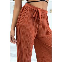 Pantalon palazzo cognac plissé à motif - 4