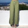 Pantalon palazzo plissé vert à motif - 2