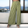 Pantalon palazzo plissé vert à motif - 3