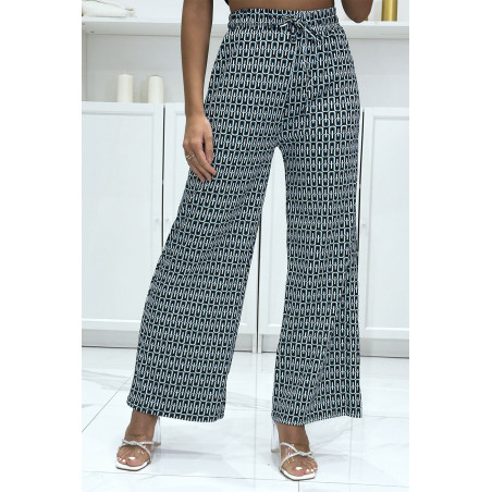 Pantalon palazzo joli motif bleu avec poches - 4