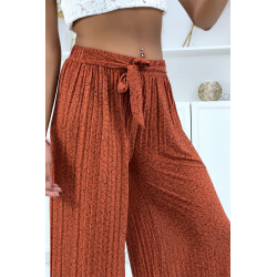 Pantalon plissé fluide cognac à motif marbre - 2