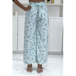 Pantalon palazzo avec joli motif feuille turquoise - 2