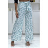 Pantalon palazzo avec joli motif feuille turquoise - 3