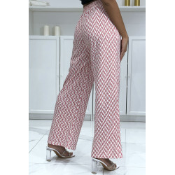 Pantalon palazzo très chic motif rose et blanc - 1