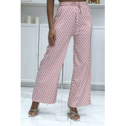 Pantalon palazzo très chic motif rose et blanc - 2