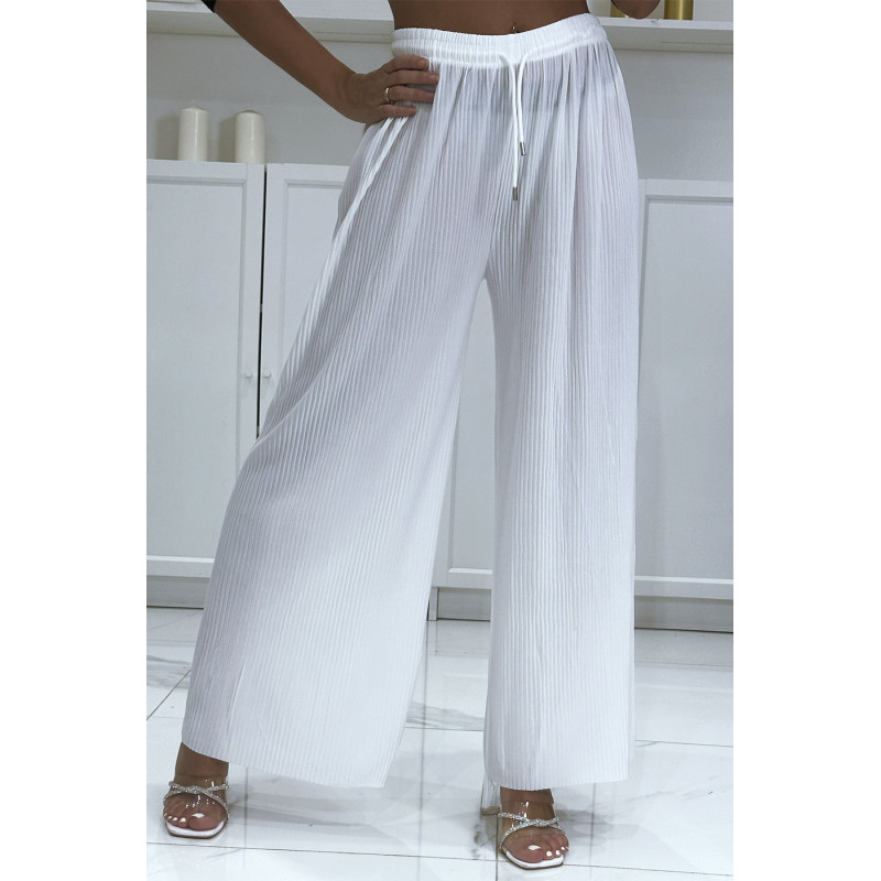 Pantalon palazzo plissé blanc très tendance - 2