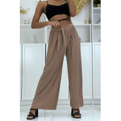 Pantalon palazzo taupe plissé à motif - 4