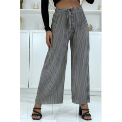 Pantalon palazzo plissé gris avec joli rayure - 1