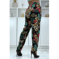 Pantalon fluide noir à motif floral B-29 - 3