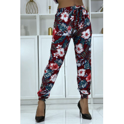 Pantalon fluide bordeaux à motif floral a-45 - 4