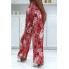 Pantalon palazzo rouge en coton motif feuilles - 1