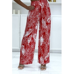 Pantalon palazzo rouge en coton motif feuilles - 2