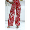 Pantalon palazzo rouge en coton motif feuilles - 2