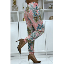 Pantalon fluide rose à motif floral a-14 - 3