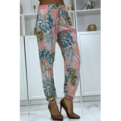 Pantalon fluide rose à motif floral a-14 - 4