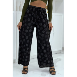 Pantalon palazzo plissé noir avec motif - 1