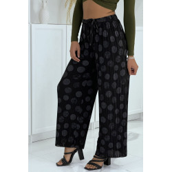 Pantalon palazzo plissé noir avec motif - 2