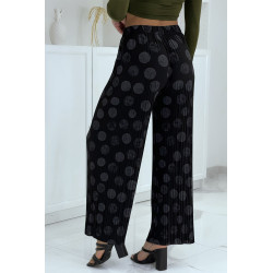 Pantalon palazzo plissé noir avec motif - 3