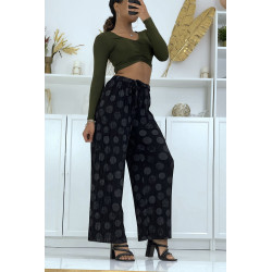 Pantalon palazzo plissé noir avec motif - 4