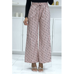 Pantalon palazzo motif F beige et noir inspiration de marque - 2