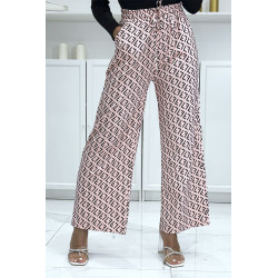 Pantalon palazzo motif F beige et noir inspiration de marque - 6