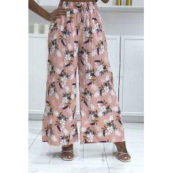 Pantalon palazzo plissé rose avec motif fleuris - 2