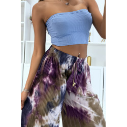 Pantalon palazzo plissé violet tie-dye - 4