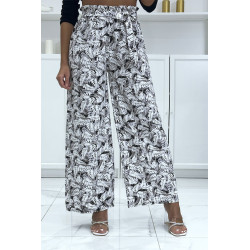 Pantalon palazzo avec joli motif feuille noir - 2