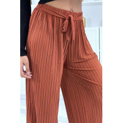 Pantalon palazzo plissé cognac avec joli rayure - 2