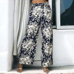 Pantalon palazzo motif fleuris marine - 1