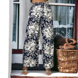 Pantalon palazzo motif fleuris marine - 3