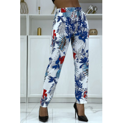 Pantalon fluide blanc à motif floral B-5 - 1