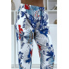 Pantalon fluide blanc à motif floral B-5 - 4