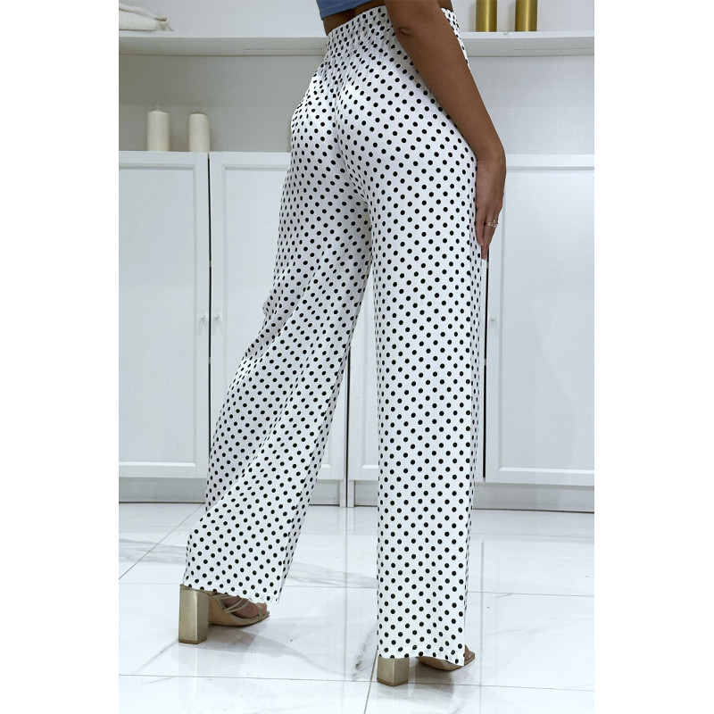 Pantalon palazzo blanc en coton avec petit pois - 1