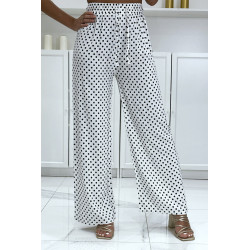 Pantalon palazzo blanc en coton avec petit pois - 2