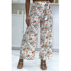 Pantalon palazzo blanc motif fleuris en coton - 2